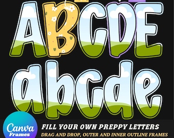 Preppy Doodle Letter Canva Frames Template, Fill-in Alphabet (Digital Download)