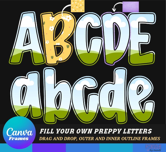 Preppy Doodle Letter Canva Frames Template, Fill-in Alphabet (Digital Download)