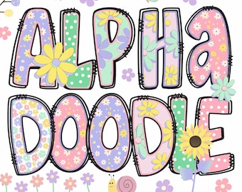 Floral Doodle Alphabet PNG Bundle: Spring Flower Letters, Alpha doodles, Alpha Packs, Alphabet bundle (Digital Download)