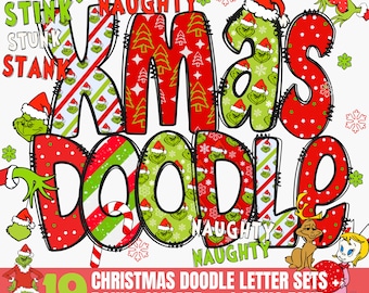 Christmas Doodle Letters plus Clip Art (PNG Files)