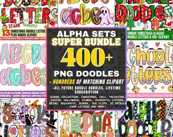 Doodle Alphabet Letters Mega Bundle PNG - Spring Floral, Easter, Valentine, Retro, Halloween, Christmas Clipart, Sublimation Alpha Sets