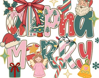 Christmas Preppy Alphabet PNG, Retro Font Clipart (Digital Download)