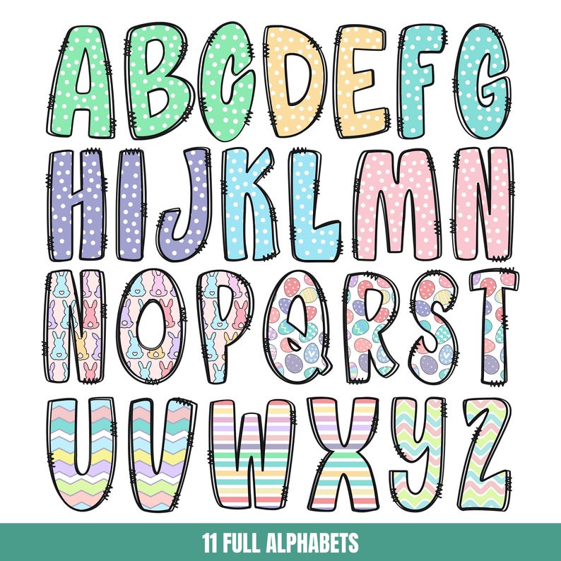 Easter Doodle Alphabet PNG Bundle: Pastel Letters & Clipart (digital ...