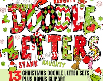 Christmas Doodle Alphabet Clip Art, Retro Stink Font (PNG Files)