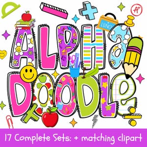 School Doodle Letters PNG Alphabet Bundle (Digital Download)