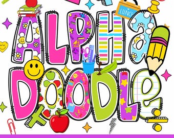 Schoolkrabbelbrieven PNG-alfabetbundel (digitale download)