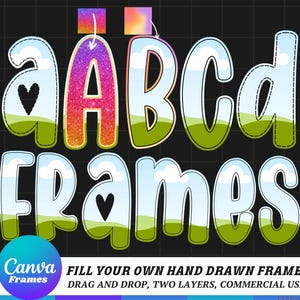 Editable Canva Frame Alphabet Font Letters Template, Alphabet Doodle, Fill in Alphabet, Drag and drop, Doodle Canva Frame, Canva Letters