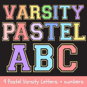 Pastel Glitter Varsity Letter Set: PNG Alphabet, Numbers (Canva Template, Digital Download