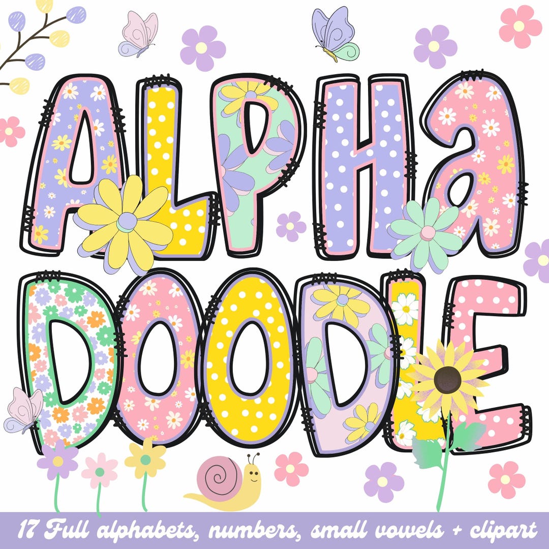 Floral Doodle Alphabet PNG Bundle: Spring Sublimation Designs (digital ...