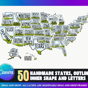 USA State Canva Frames: Individual United States Map Shapes (Digital Download)