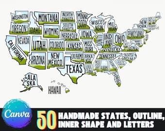 USA State Canva Frames: Individual United States Map Shapes (Digital Download)