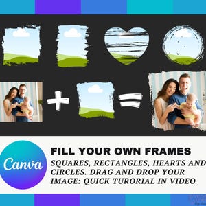 Pacchetto di cornici Canva in difficoltà / Cornici per foto modificabili con trascinamento della selezione / Completa il tuo design / Modelli Canva personalizzabili