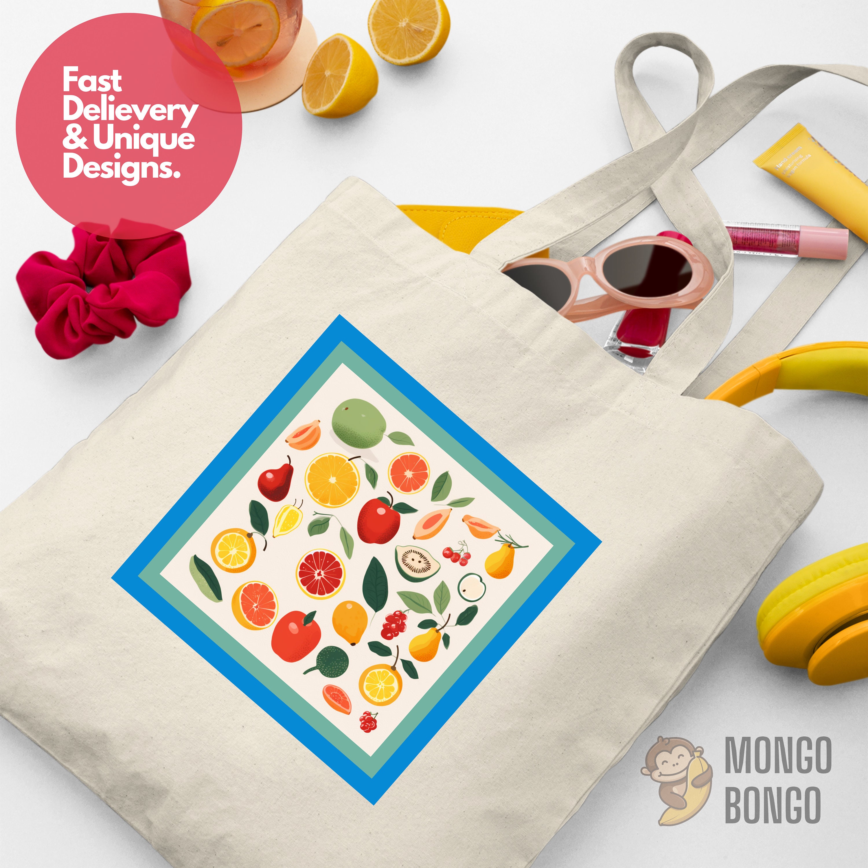 Fruits Tote Bag Fruite Themed Bag Healthy Style Tote Bags Etsy