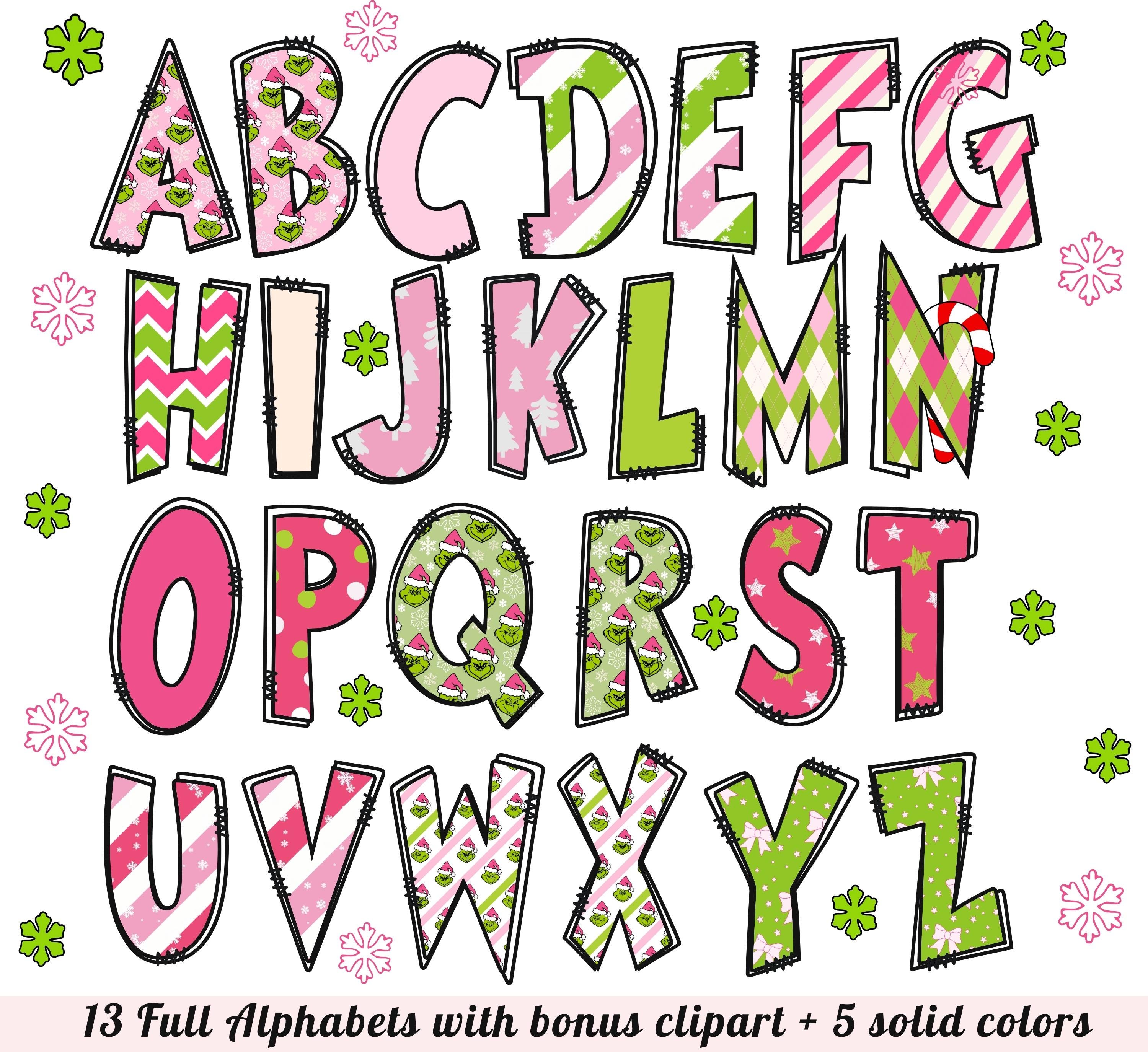 Christmas Doodle Letters, Numbers Clip Art, Retro Xmas Alpha (PNG ...