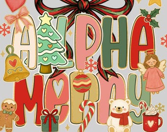 Coquette Christmas Doodle Font, Holiday Alphabet Clipart (PNG Digital Download)