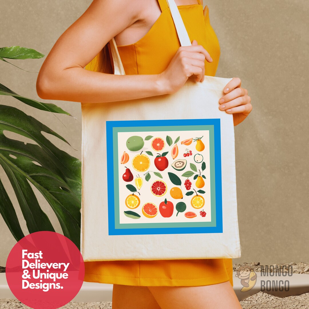 Fruits Tote Bag Fruite Themed Bag Healthy Style Tote Bags Etsy