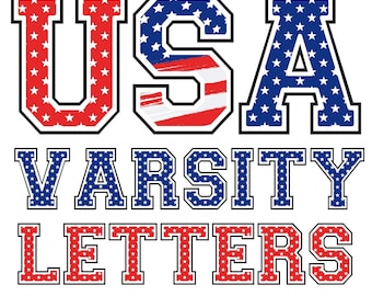 Vaterländische Varsity Schriftart: USA Flagge Alphabet PNG Bundle (Digitaler Download)