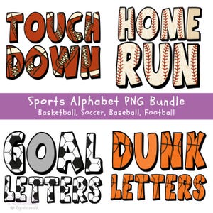 Pacote de alfabeto esportivo PNG – Basquete, futebol, beisebol, letras de futebol, conjunto de alfabeto desenhado à mão por sublimação PNG, letras esportivas PNG