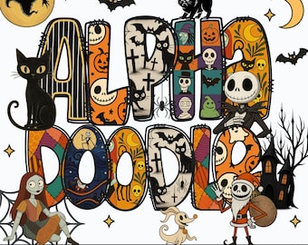 Halloween Doodle Alphabet Clipart Bundle, Spooky Gothic Letters (PNG Digital Download)
