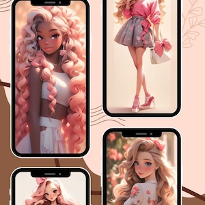 Casual Elegance Barbie Inspired Custom Wallpapers- 8 Unique Designs Pink Dolls High Quality Phone\ Ipad Wallpaper