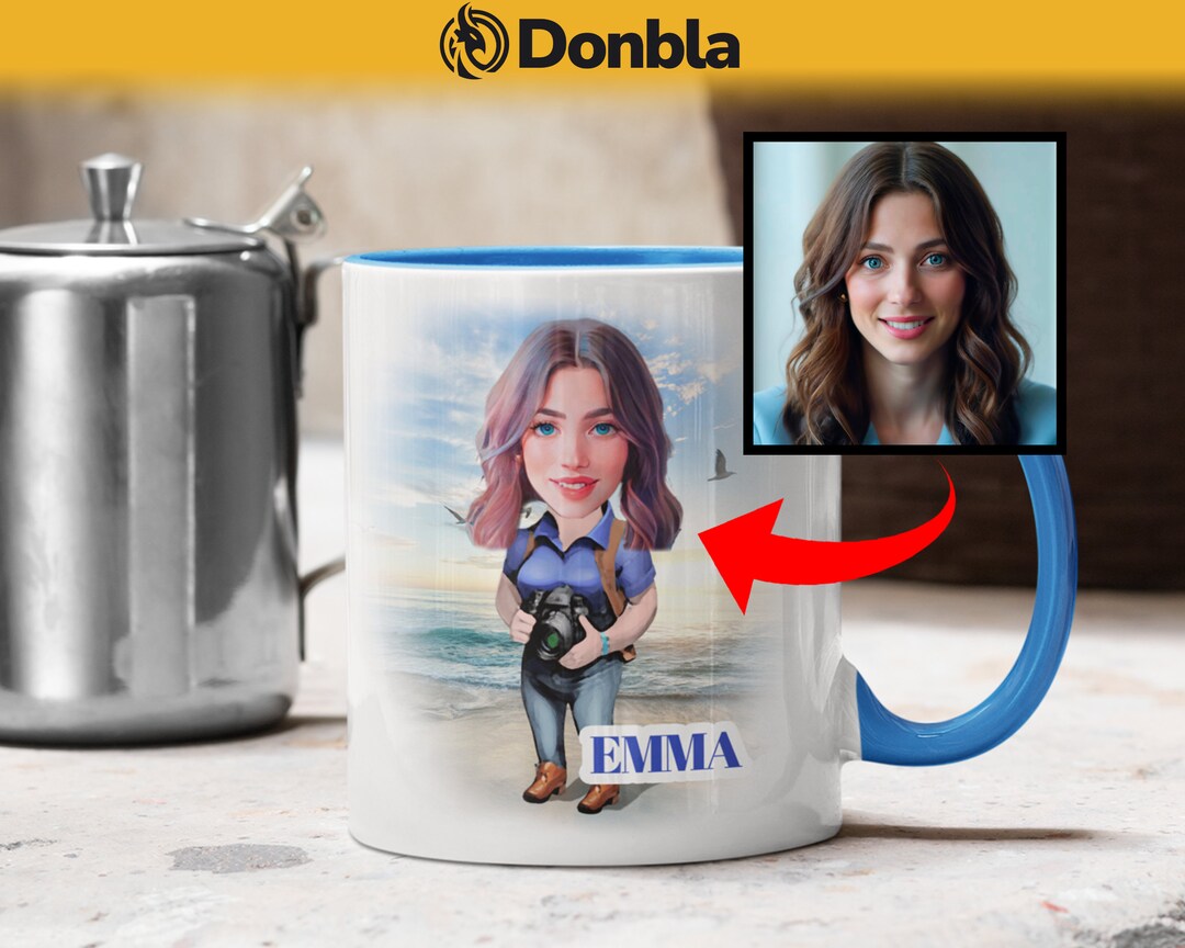 Custom Photo Buff Cartoon Portrait Mug for Woman Gift for Photo Buff ...