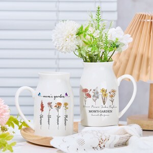 Birth Month Flowers Gift For Mom Personalised Mother's Day Jug Grandmas Garden Flower Vase Ceramic Vase Grandparents Gift Mothers Day Gift image 1