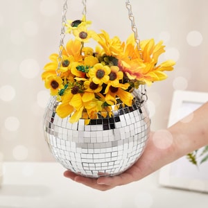 Disco Ball Plant Pot y2k Funky Home Decor Funky Vase Cute Planter Disco Party Plant Hanger Hanging Planter mirrorball planter gifts