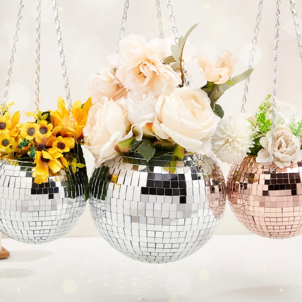 Hanging Wall Planter Hanging Disco Ball Indoor Disco Ball Planter Glitter Ball Flower Pot Unique Gift for Mum Party Favors Mother's Day Gift