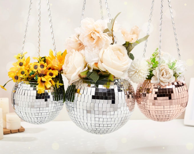 Hanging Wall Planter Hanging Disco Ball Indoor Disco Ball Planter Glitter Ball Flower Pot Unique Gift for Mum Party Favors Mother's Day Gift