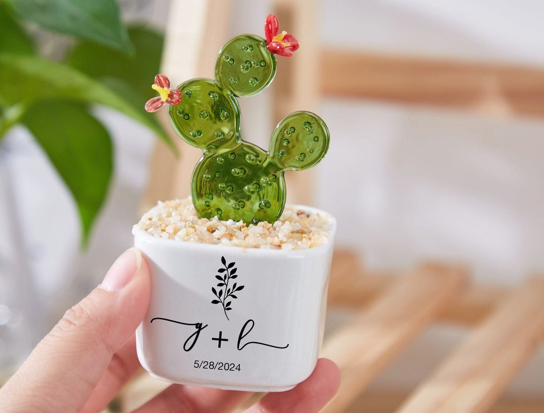 Artificial Indoor Plants Fused Glass Succulents Glass Flower Pots