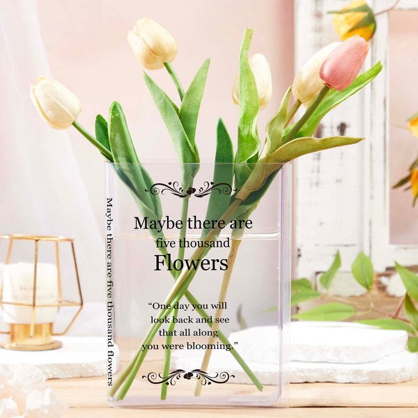 Vase à fleurs en forme de livre Vase à livres en acrylique fleuri sur le thème du livre Vase à fleurs personnalisé pour les amateurs de livres et de fleurs, décoration d'intérieur, cadeau maman, femme