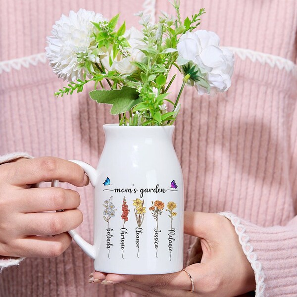 Personalisierte Muttertagskrug-Vase für Blumen, Muttertagsvase, individuelle Blumenvase, Muttertagsgeschenk, Oma-Gartengeschenk für Mama