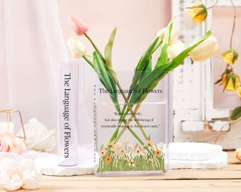 Acrylic Book Vase for Flowers Bookshelf Decor Book Vase Decor Gift for Book Lovers and Reader Book Lover Gift for Her Mothers Day Gift