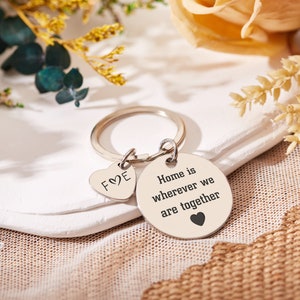 Personalised Couple Keychain Heart Keychain Engraved Keychain Birth Flower Keychain Gift for Her Keychain With Name Valentines for Couples