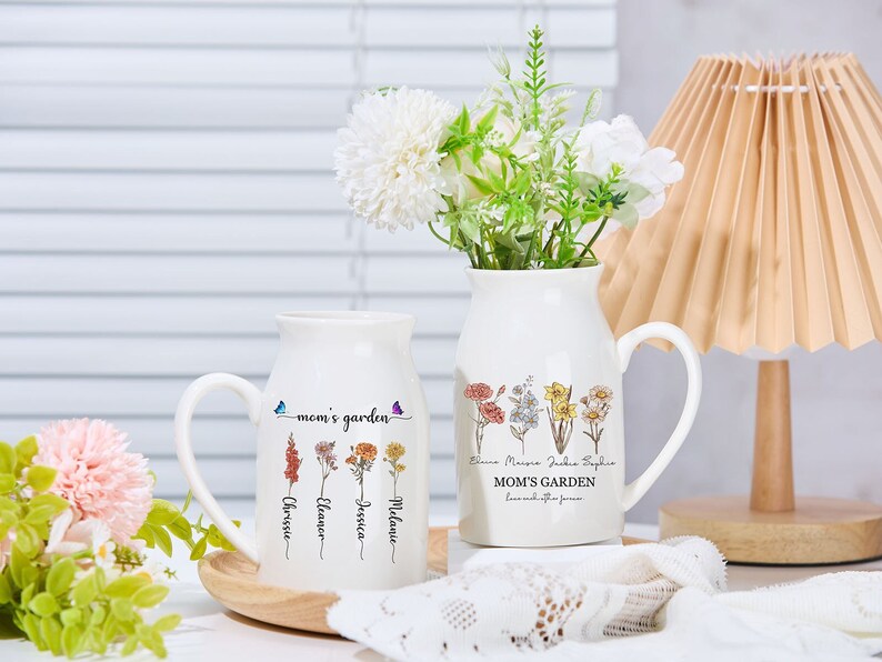 Birth Month Flowers Gift For Mom Personalised Mother's Day Jug Grandmas Garden Flower Vase Ceramic Vase Grandparents Gift Mothers Day Gift image 1