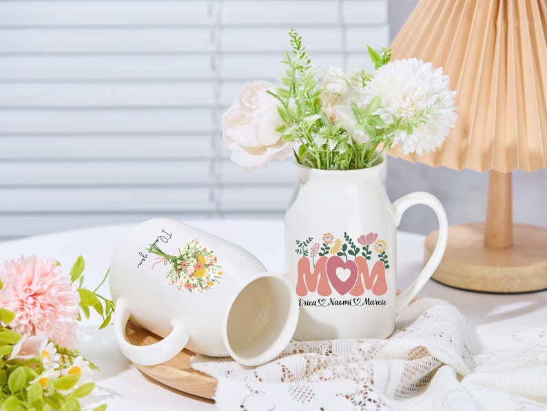 Birth Month Flowers Gift For Mom Personalised Mother's Day Jug Grandmas Garden Flower Vase Ceramic Vase Grandparents Gift Mothers Day Gift image 5