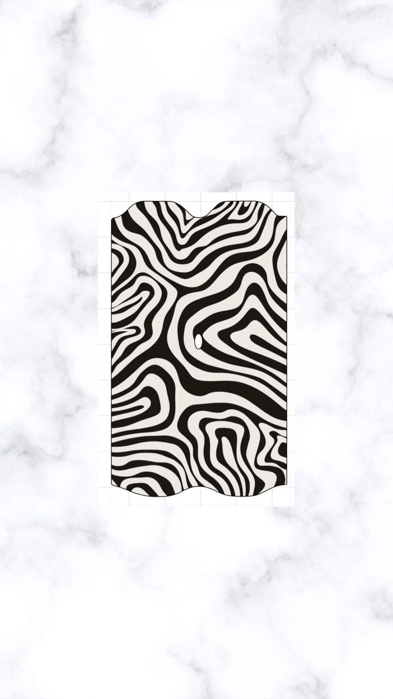 May include: Black and white abstract pattern with wavy lines. The pattern is reminiscent of a zebra print.
