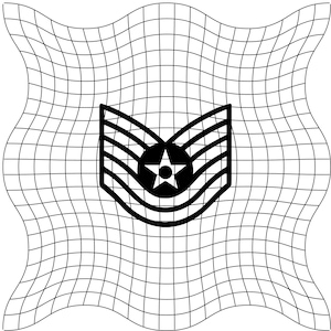 Peut inclure: Illustration en noir et blanc d'une insigne de grade militaire avec trois bandes et une étoile. L'insigne a la forme d'un chevron.