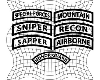 US Army Tab Bundle - Veteran svg - Army Logo png - Tabs - Sniper - Airborne - Ranger - Sapper - Mountain - Works with Laser, Cricut and CNC