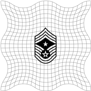 May include: Black and white illustration of a military rank insignia. The insignia has five chevrons, two stars, and a circle with a star inside. The insignia is on a white background with a black grid pattern.