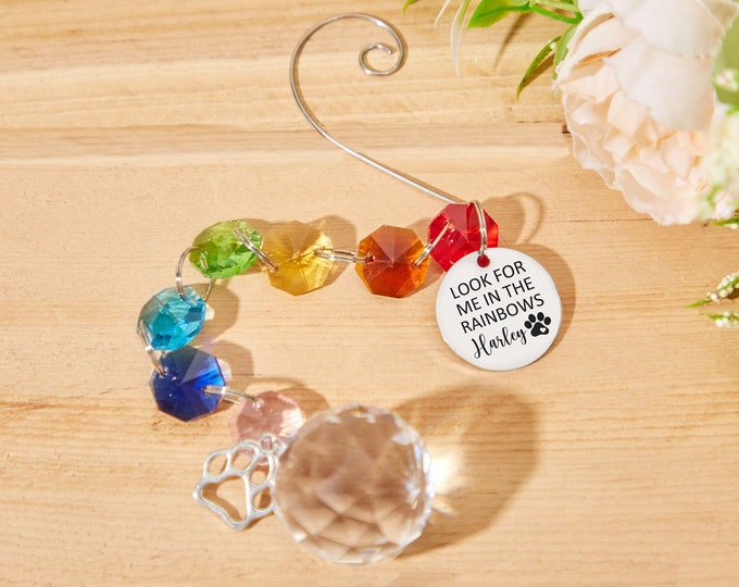 Rainbow bridge pet, sun catcher, pet memorial gifts, personalized name, dog,cat,pet remembrance gifts, dog sympathy gift, Pet Grave Markers