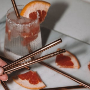Let's Go Girls! Rose Gold Straw, 10-set pack of Bachelorette Party Engraved Metal Straw,  Stainless Steel Cocktail Straw
