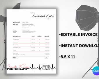 Invoice Template PDF Printable business invoice Photography invoice editable invoice template download Canva invoice template