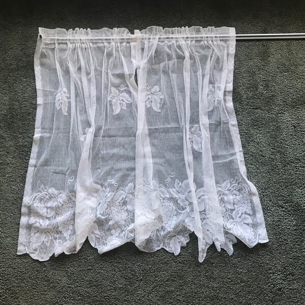 Set of 2 Vintage Lace Curtains white kitchen cafe curtains Retro curtains Grapes and wine kitchen decor Boho curtains shabby chic kitchen