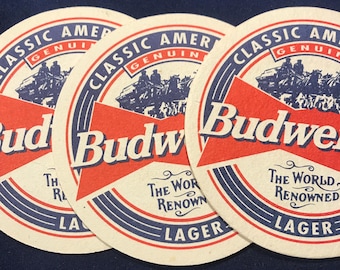 Beer gift for dad Budweiser cardboard coasters vintage beer coaster vintage brewery collectibles St.Louis brewery bar item set of 3 coasters