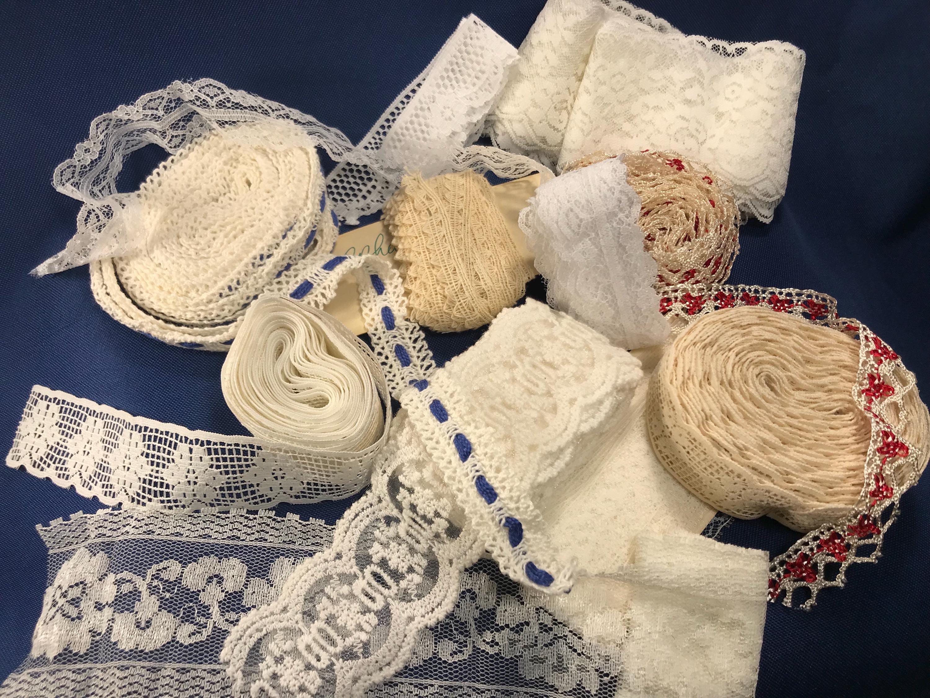 Vintage Lace Ribbon Grab Bag Crocheted Lace Antique Cotton