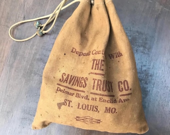 Antique Bank bag federal reserve canvas bag St.Louis banking memorabilia vintage deposit bag drawstring continental bag co Mexico missouri