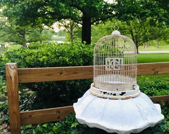 Rustic bird cage wedding decor centerpiece white metal vintage birdcage fairy garden cottagecore bird cage fall decor hanging bird cage