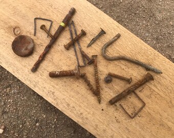 Rostige Metallstücke verrostete Nägel Vintage Metall rostige Fundstücke verrostete Metall montage Lot rostige Schrauben rostige Unterlegscheiben rostige Bolzen