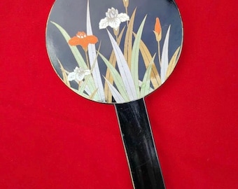 Vintage oriental hand mirror vintage vanity make up mirror cosmetic accessory vintage nesting mirror black hand help beauty mirror